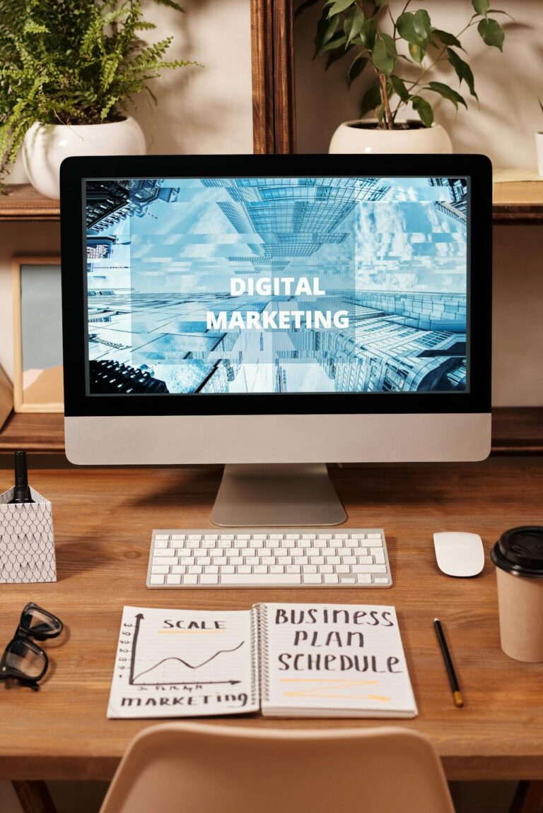 Digital marketing strategy planning with business charts and analytics